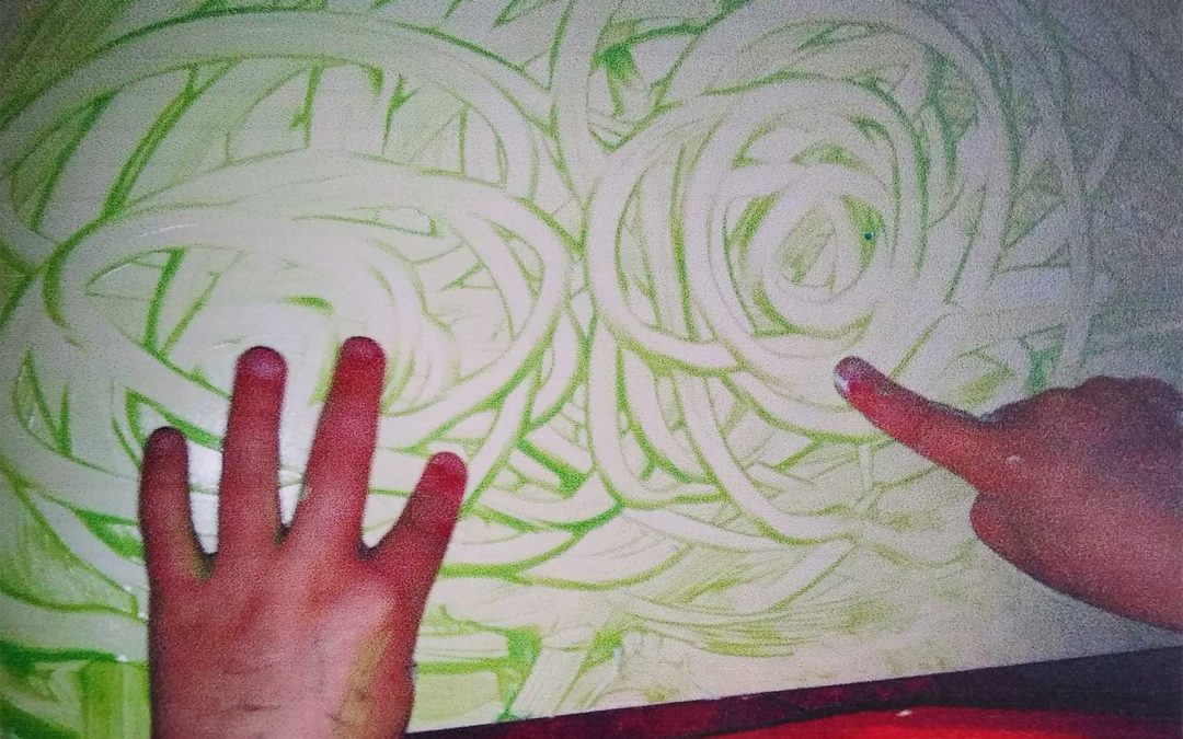 Drawing with green paint